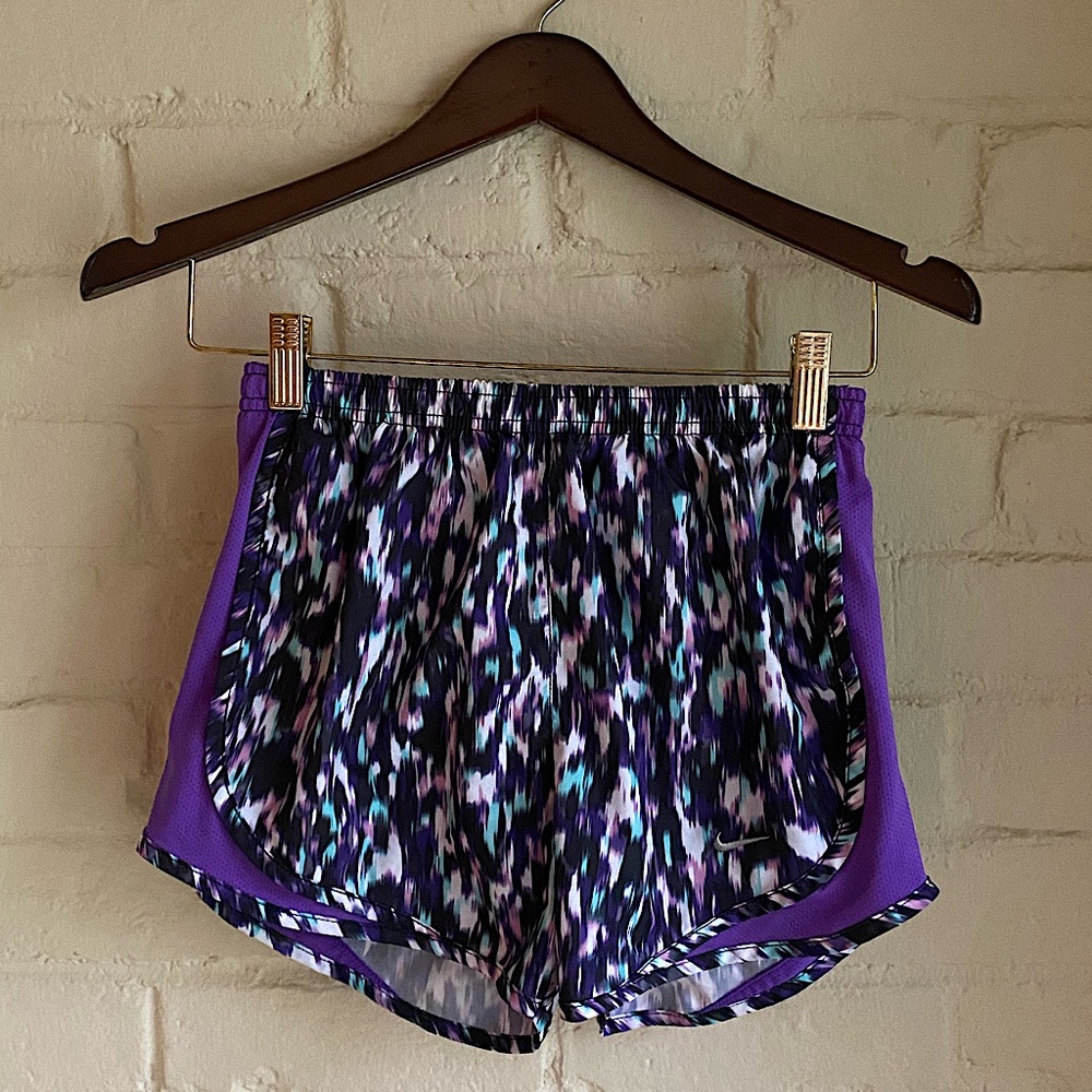 Nike dri-fit sz XS purple black white aqua blue pattern athletic running shorts